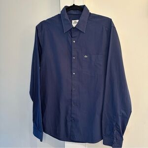 VINTAGE LACOSTE RARE BLUE STRIPED LS SHIRT WITH REMOVABLE COLLAR MENS SZ 41